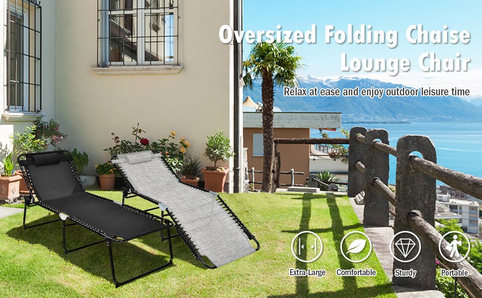 4 Position Folding Lounge Chaise with Adjustable Backrest and Footrest