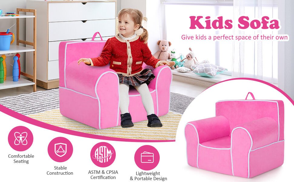 Upholstered Kids Sofa with Velvet Fabric and High Quality Sponge