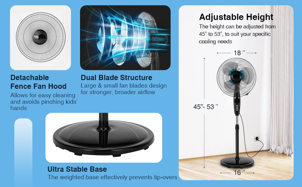 16 Inches Adjustable Height Fan