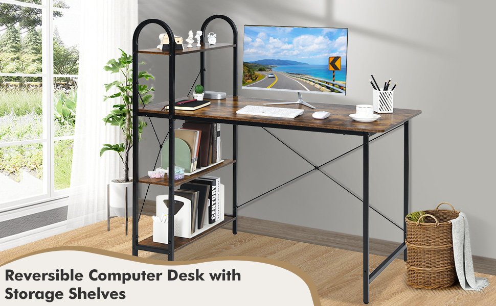 48-Inch Reversible Computer Desk with Storage Shelf