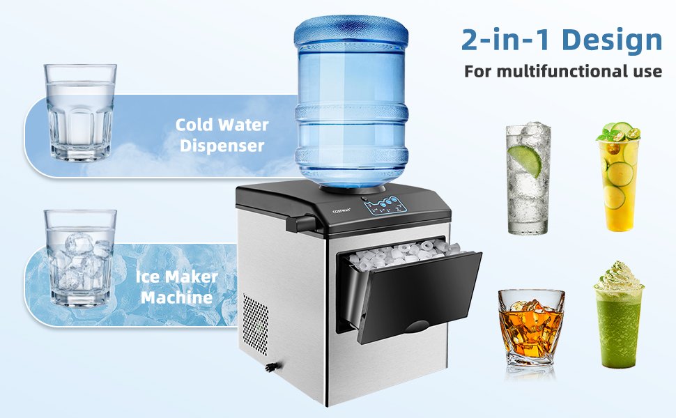 2-in-1 Stainless Steel Countertop Ice Maker with Water Dispenser