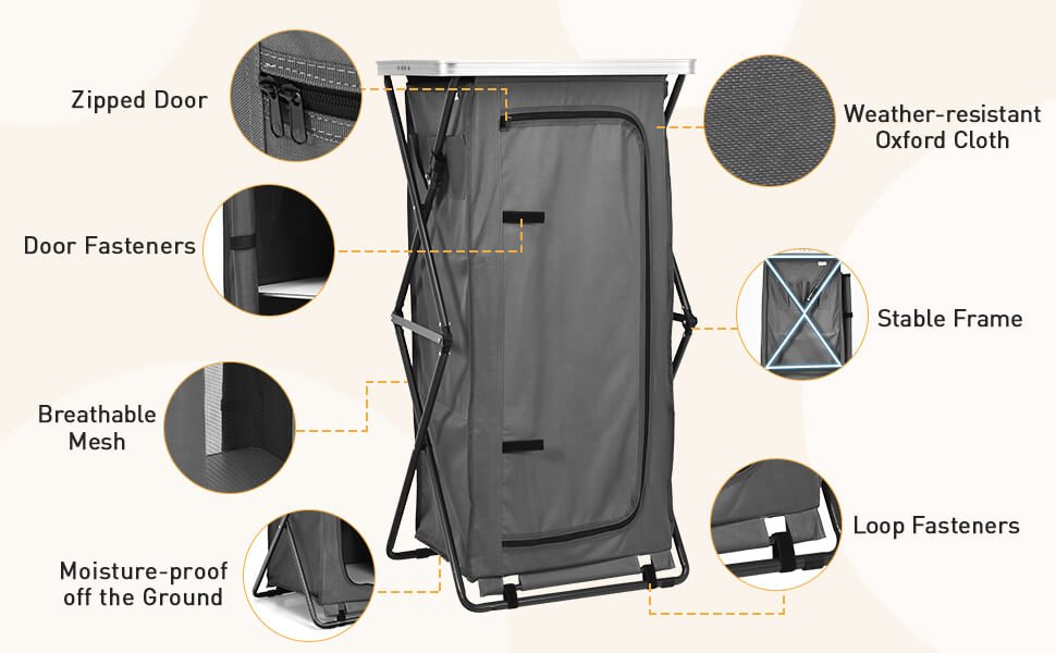 Folding Pop-Up Cupboard Compact Camping Storage Cabinet with Bag