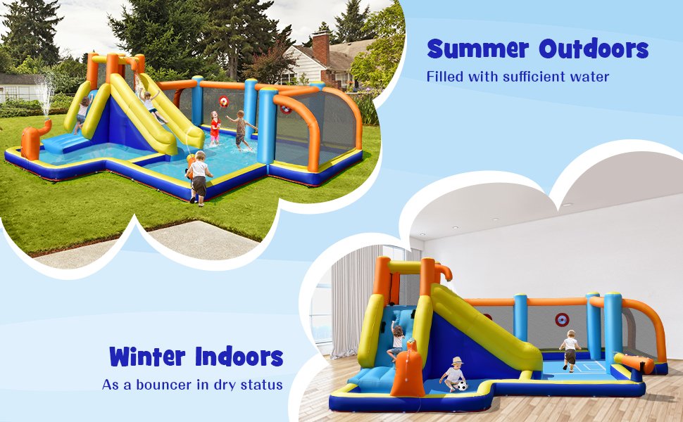 Giant Soccer Themed Inflatable Water Slide Bouncer with Splash Pool without Blower