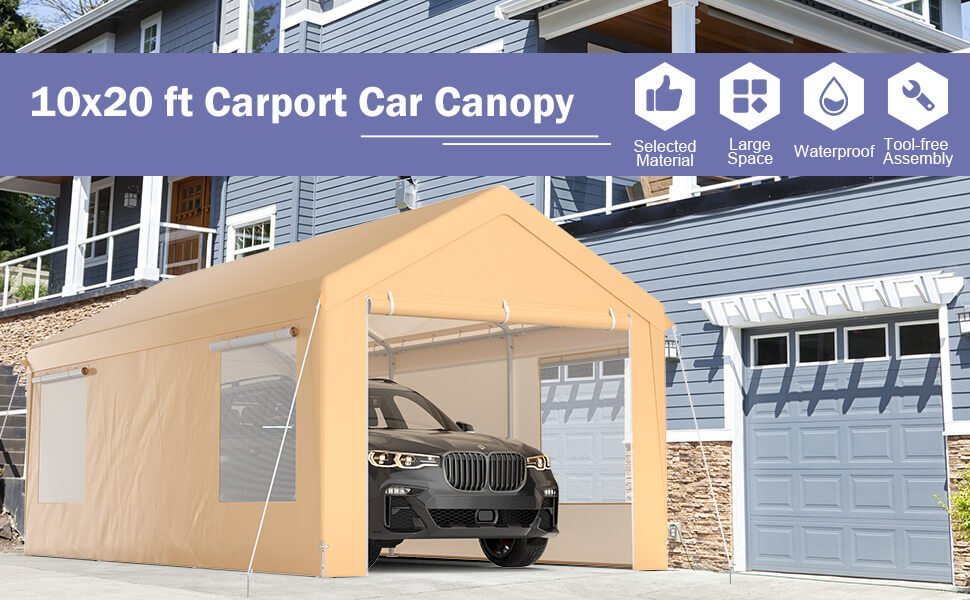 10 x 20 Feet Heavy-Duty Steel Portable Carport Car Canopy Shelter