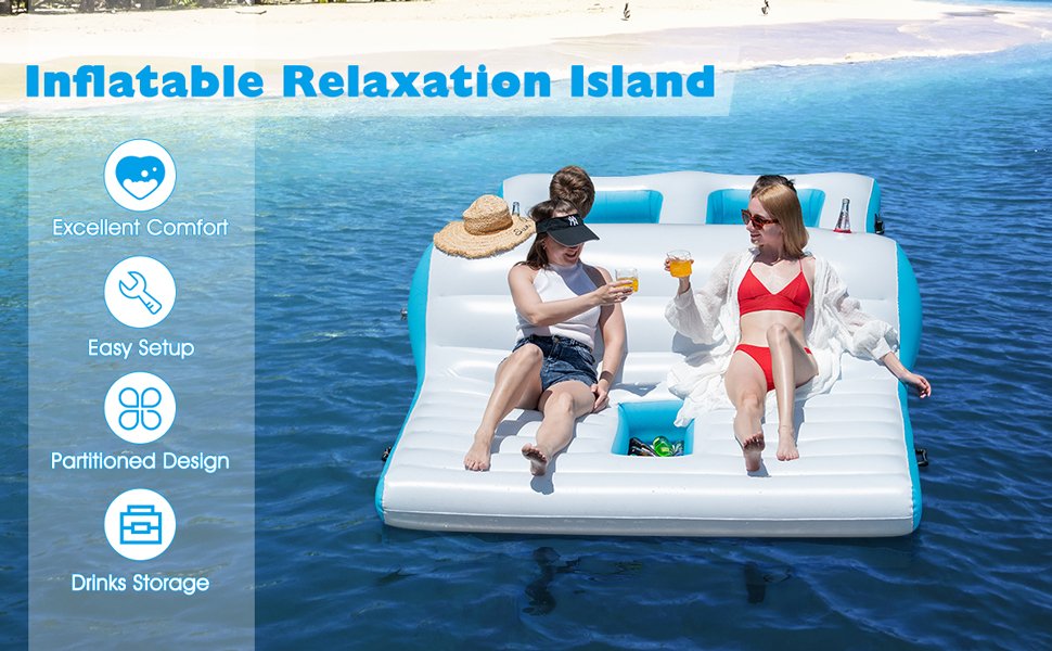 Floating 4 Person Inflatable Lounge Raft With 130W Electric Air