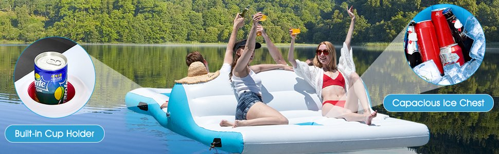 Floating 4 Person Inflatable Lounge Raft With 130W Electric Air