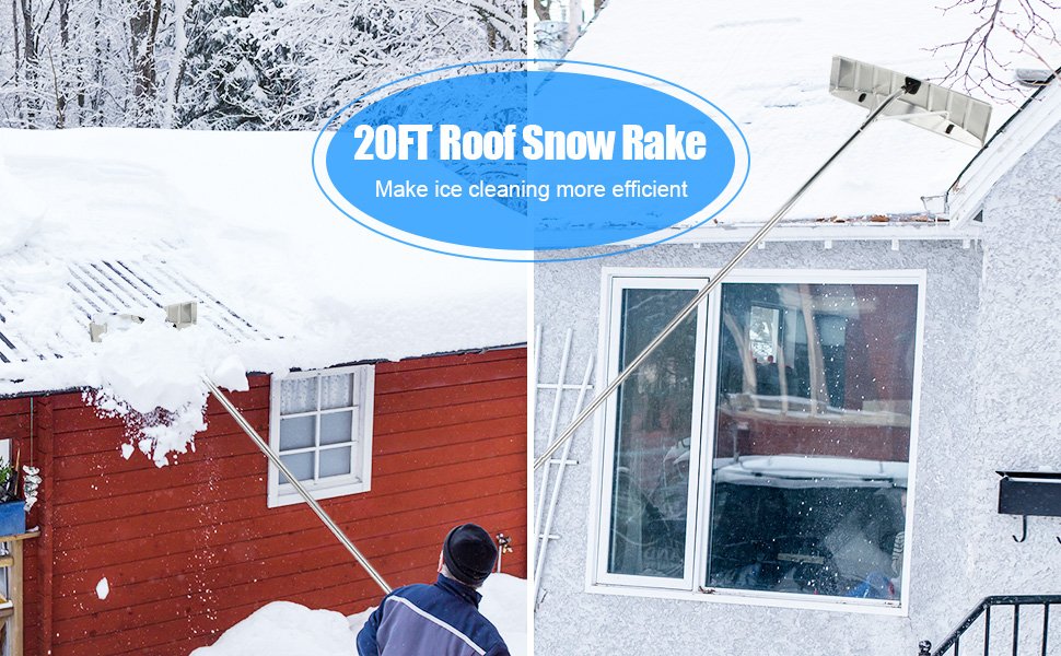 4.8-20 Feet Sectional Snow Roof Rake with Reinforced Aluminum Poles