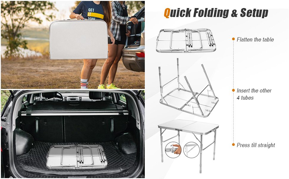 Adjustable Portable Aluminum Patio Folding Camping Table