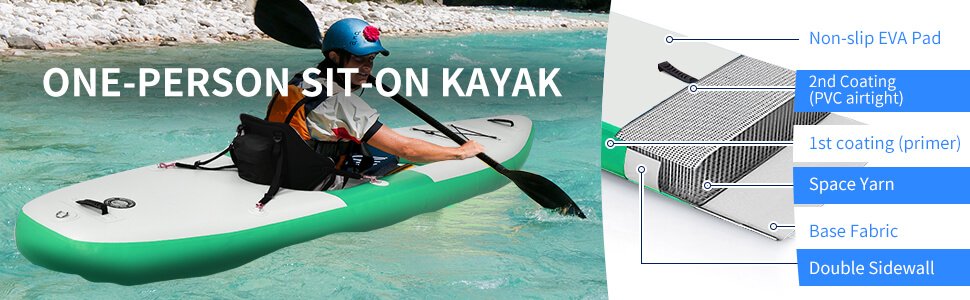 Inflatable Kayak Includes Aluminum Paddle with Hand Pump for 1 Person
