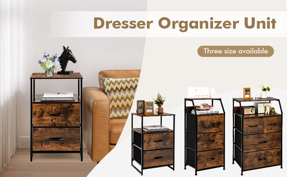 3 Drawer Storage Organizer Dresser with Wood Top and Sturdy Steel Frame