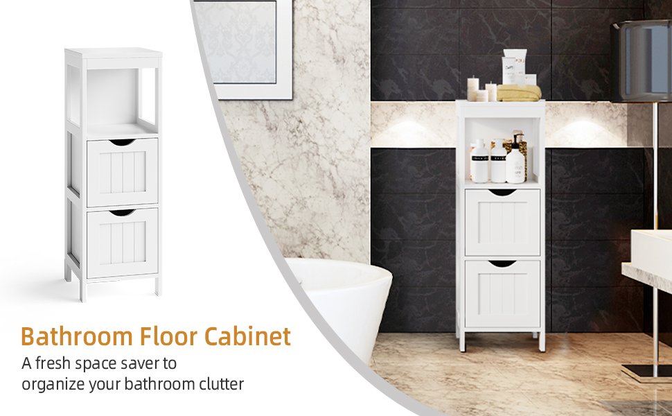 Bathroom Floor Storage Cabinet with 2 Drawers for Small Space