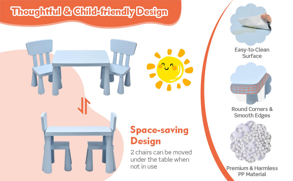 3 Pieces Multi Activity Kids Play Table and Chair Set