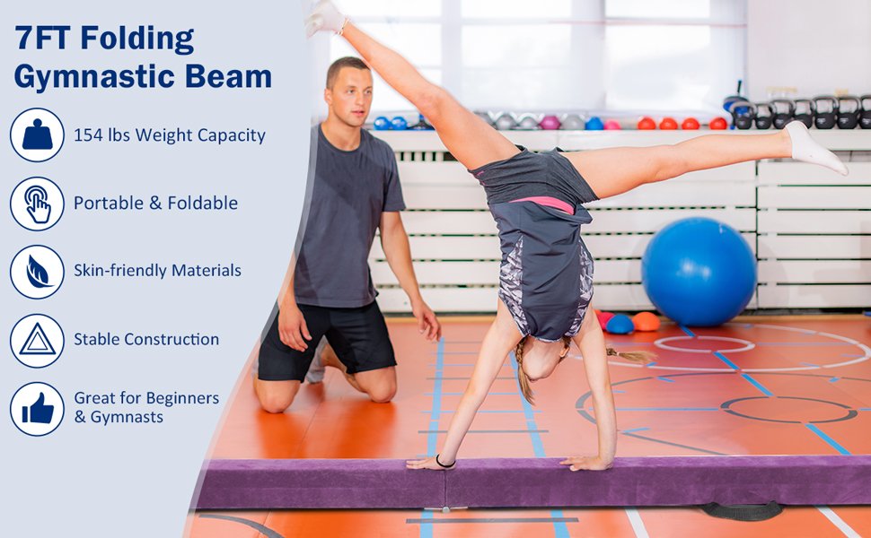 7 Feet Folding Portable Floor Balance Beam with Handles for Gymnasts