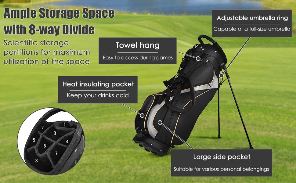 9 Inch Golf Stand Bag Divider Carry Pockets Storage - Costway