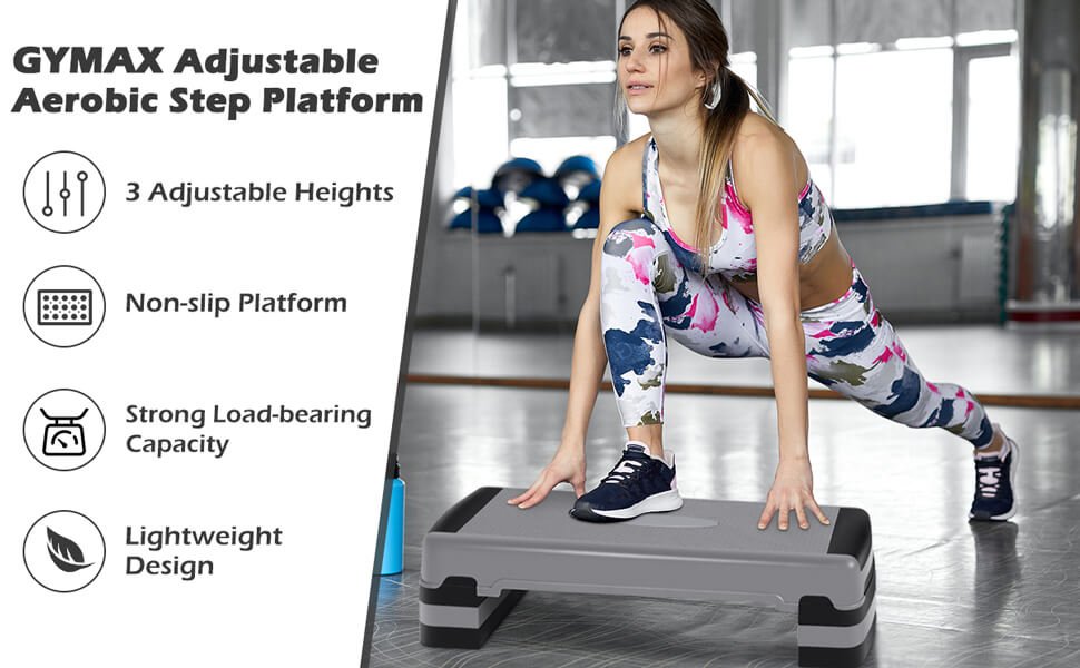 GYMAX Step Platform 35 Adjustable Exercise Equipment Aerobic Stepper with 5.5-7.5-9.5 Risers for Fitness & Exercise 