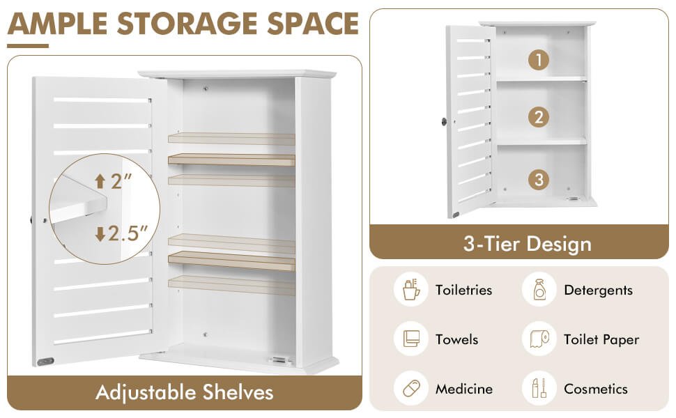Wall Mount Medicine Cabinet Multifunction Storage Organizer