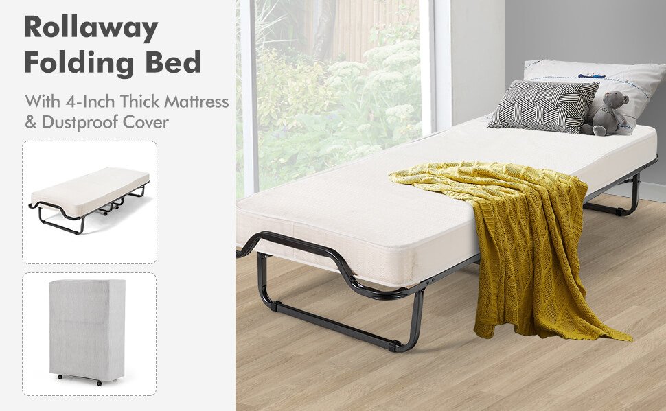  Metal Folding Bed with Memory Foam Mattress and Dust-Proof Bag