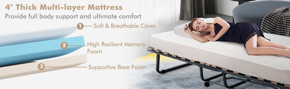 Metal  Folding Bed with Memory Foam Mattress and Dust-Proof Bag