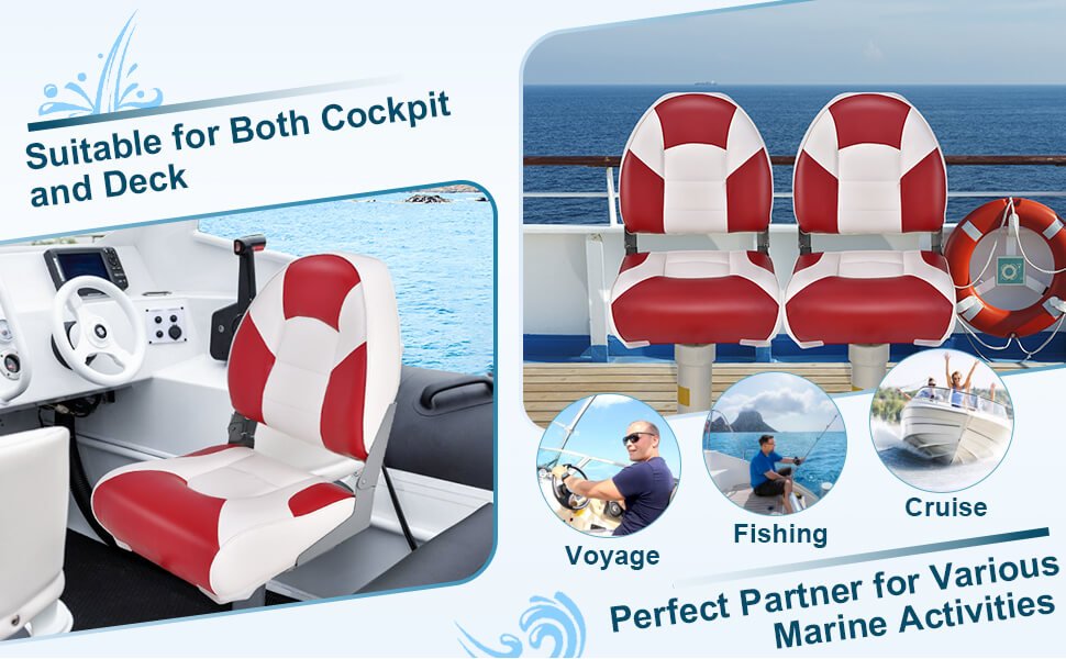 Low Back Boat Seat Folding Fishing chair with Thickened High-density Sponge Padding