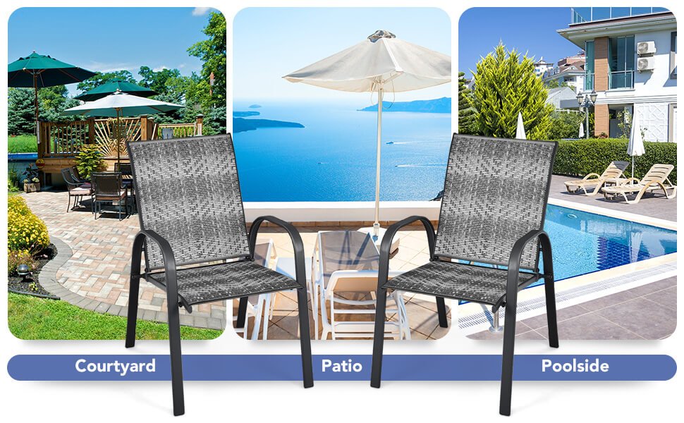 Set of 6 Outdoor PE Wicker Stackable Chairs with Sturdy Steel Frame