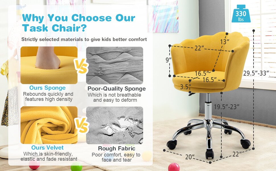 Adjustable Velvet Arm Chair with Wheels