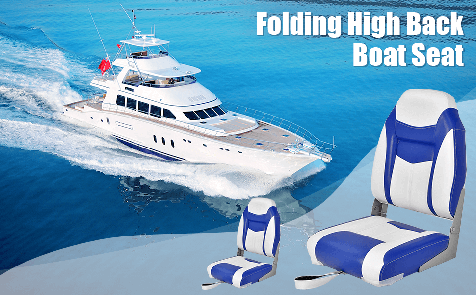 High Back Folding Boat Seats with Blue White Sponge Cushion and Flexible Hinges