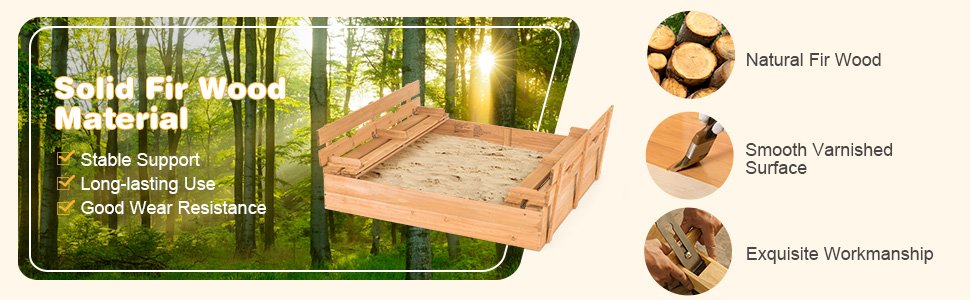 Kids Wooden Sandbox with 2 Foldable Bench Seats