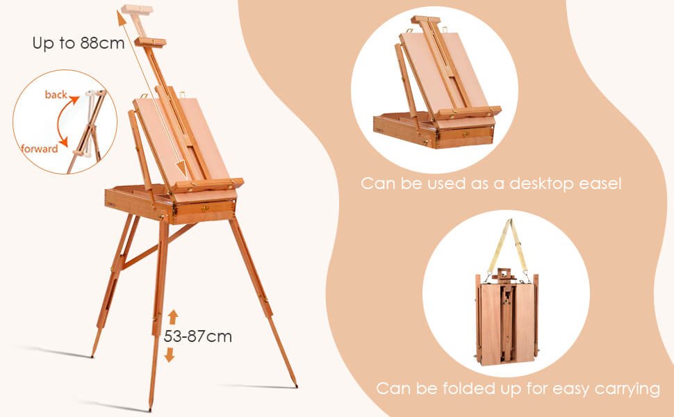Tripod Folding French Wooden Easel with Sketch Box2