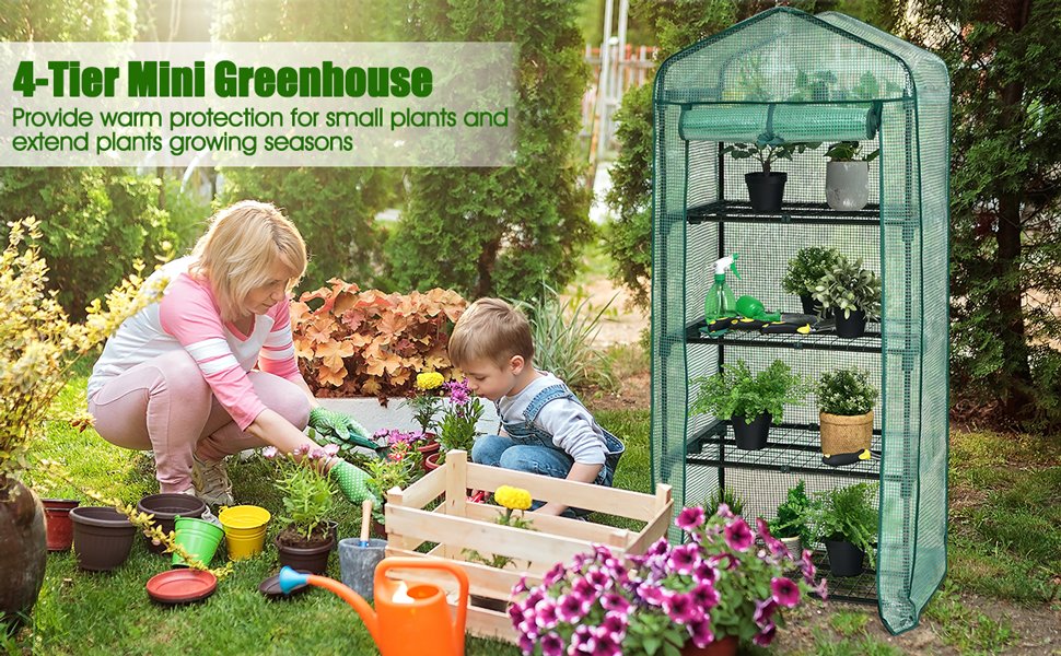 Mini Greenhouse with PE Cover 4-Tier Portable Warm House