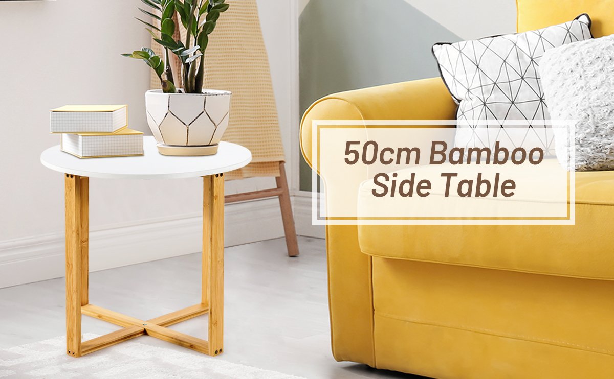 Multifunctional Round Side End Table with Bamboo Legs
