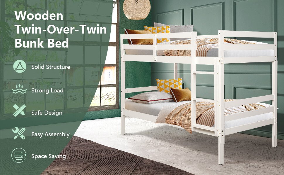 Twin Bunk Bed Children Wooden Bunk Beds Solid Hardwood