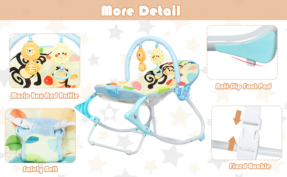 Comfortable Baby Rocking Chair with Removable Toy Bar