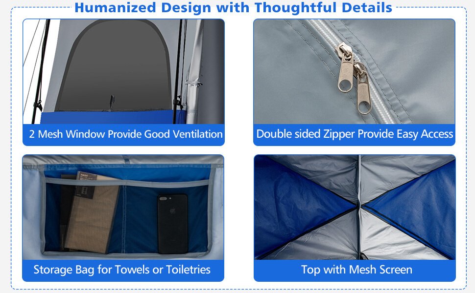 Double-Room Camping Toilet Tent with Floor and Portable Storage Bag