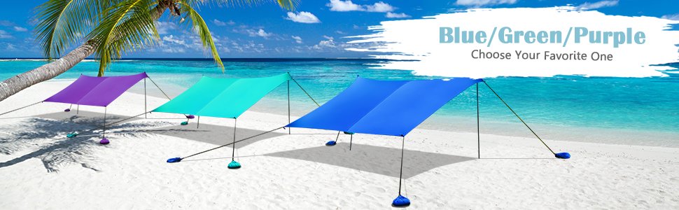 Family Beach Tent Canopy Sunshade with 4 Poles