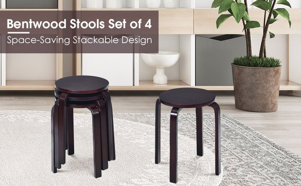 Set of 4 18 Inch Wood Home Backless Dining Chairs