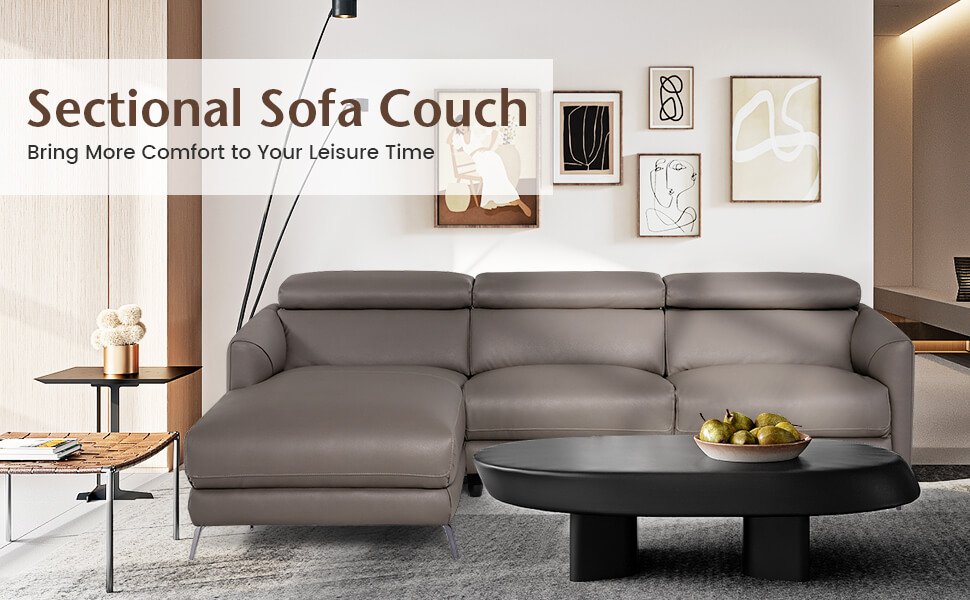 Leather Air Power Reclining Sectional Sofa with Adjustable Headrests