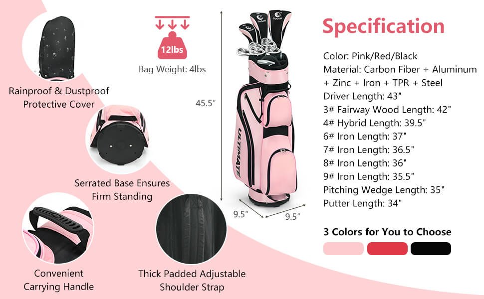 10 Pieces Ladies Complete Golf Club Set with Alloy Driver