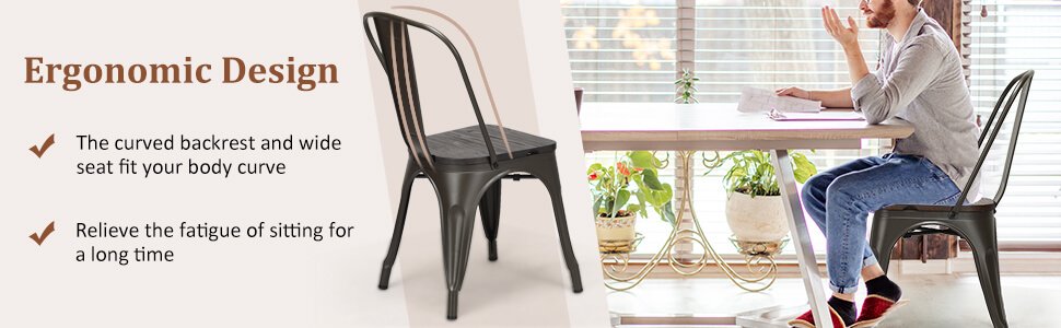 4 Pieces Tolix Style Metal Dining Side Chair Stackable Wood Seat