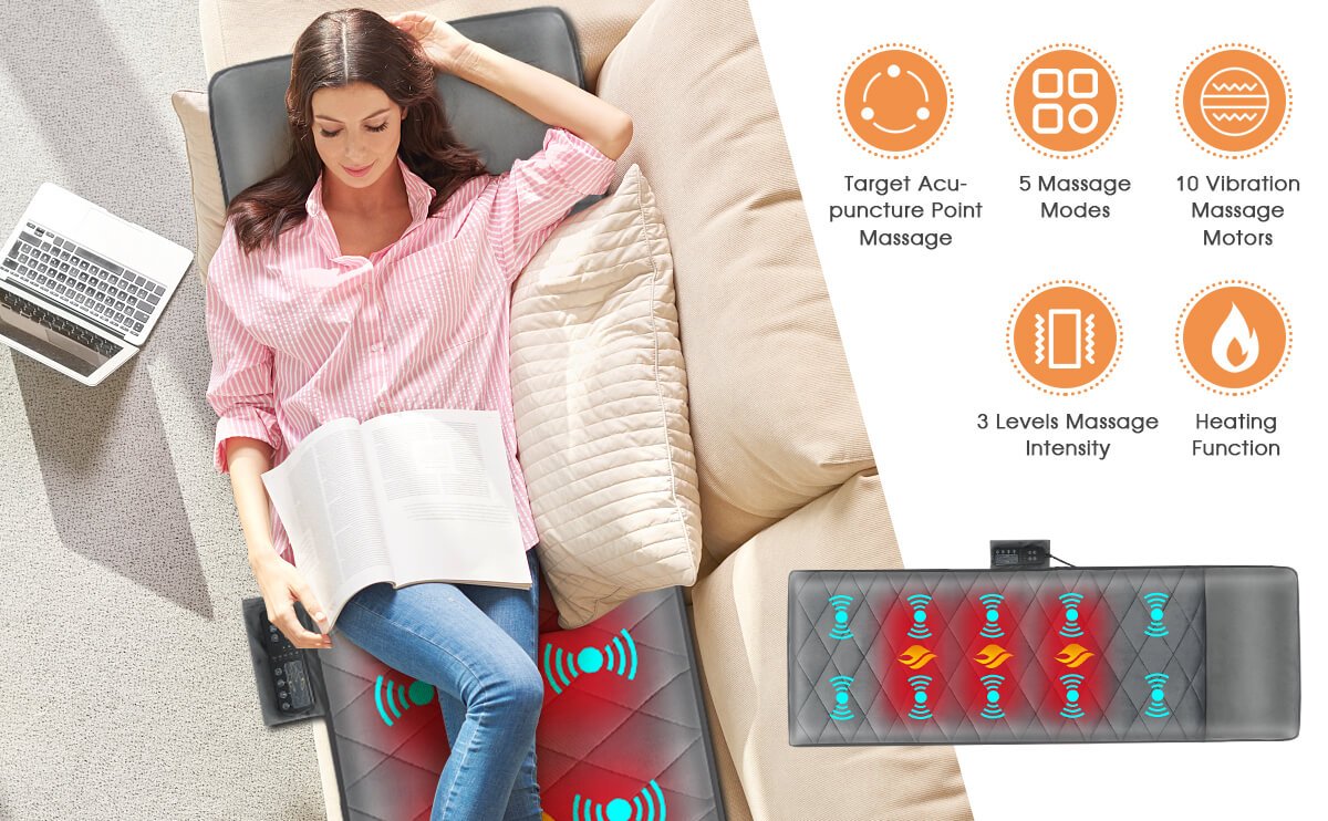 Foldable Mat Full Body Massager with 10 Vibration Motors and 3 Heating Pads