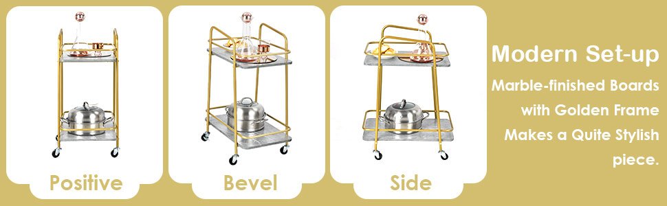 2-tier Kitchen Rolling Cart with Steel Frame and Lockable Casters