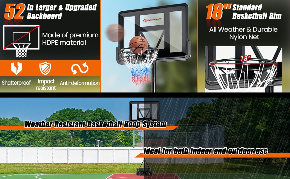 Adjustable Portable Basketball Hoop Stand with Shatterproof Backboard Wheels