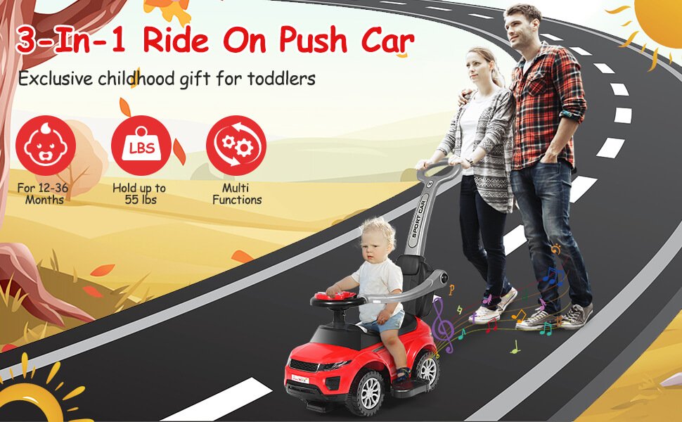 3 In 1 Ride on Push Car Toddler Stroller Sliding Car with Music