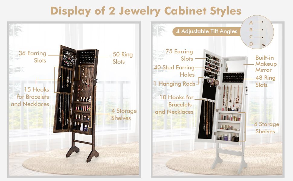 Standing Jewelry Cabinet with Full Length Mirror
