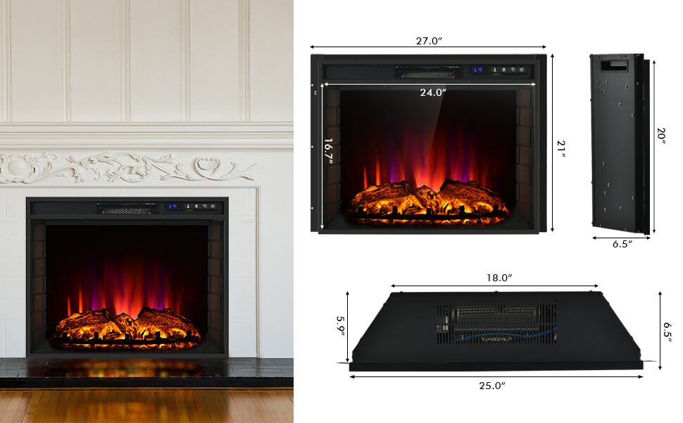 26 Inch Recessed Electric Fireplace heater with Remote Control