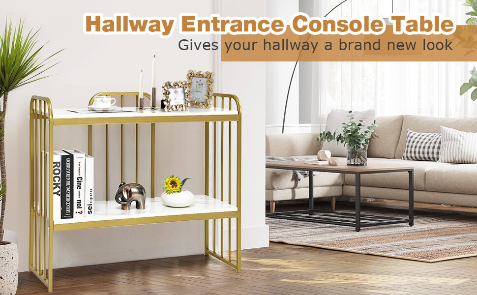 47 Inch Modern  Console Table with Steel Frame and Storage Shelf