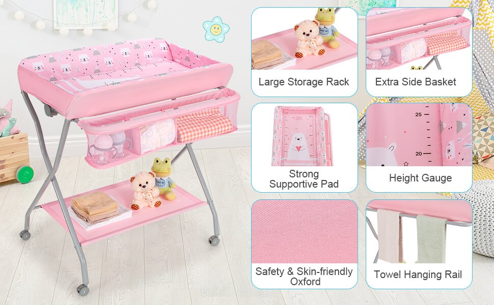 Baby Changing Table with Safety Belt and 4-side Defence