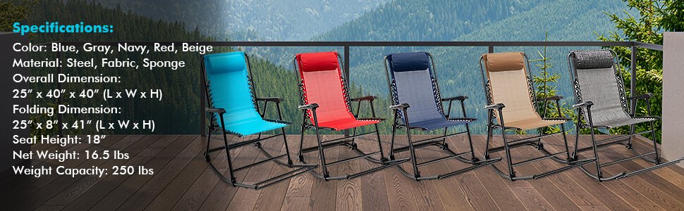 Outdoor Patio Camping Lightweight Folding Rocking Chair with Footrest