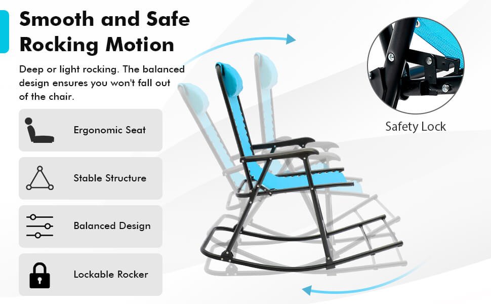 Outdoor Patio Camping Lightweight Folding Rocking Chair with Footrest