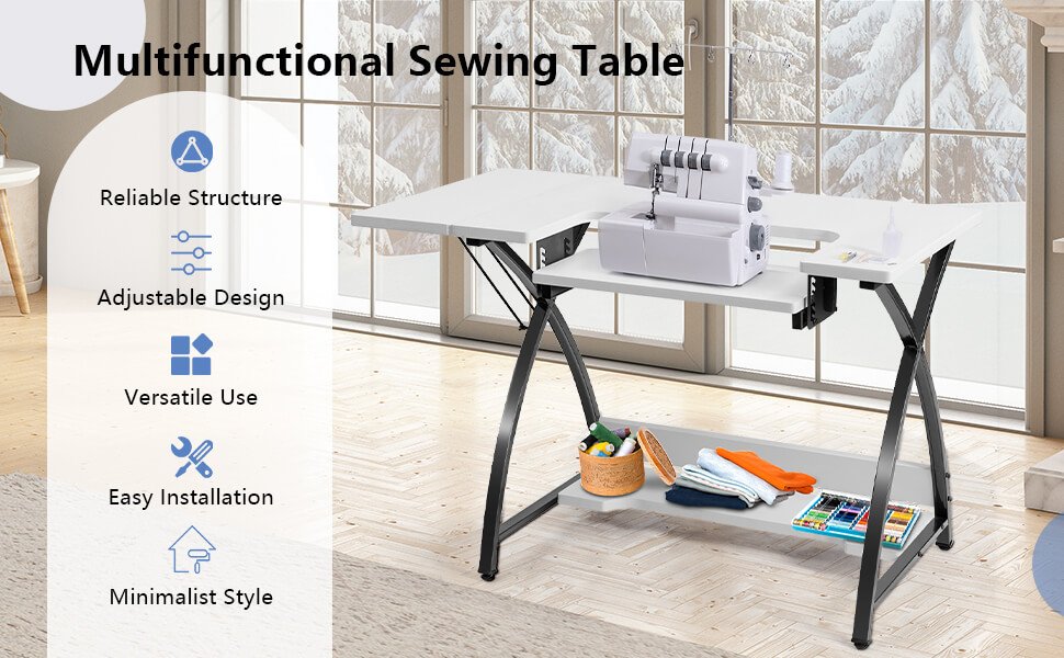 Sewing Craft Table Computer Desk with Adjustable Platform