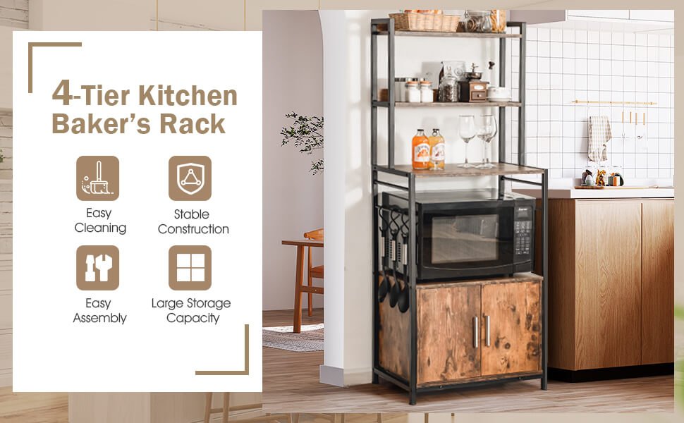 4-Tier Industrial Kitchen Bakers Rack Microwave Oven Stand